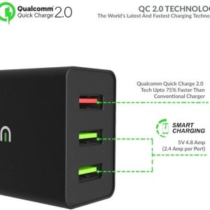 TIZUM Qualcomm® Certified Quick Charge 2.0- 42W 3-Ports USB Wall Power Adapter with MICRO USB Cable for Smartphones ,Tabs, GPS, Music Players & Mobile Charger  (Black)