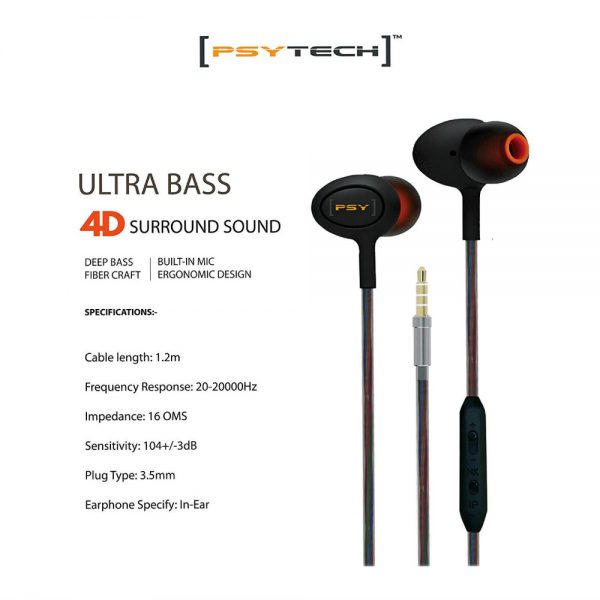 PSYTECH 4D Ultra Bass Wired Earphone (In Ear) 6 Months Warranty - Image 4