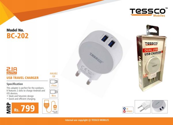 Tessco BC 202 2.1A Charger Dual USB (6 Months Warranty) - Image 6