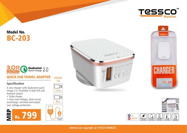 Tessco BC 203 2.4A Charger Qualcomm 2.0 Single USB (6 Months Warranty) - Image 8