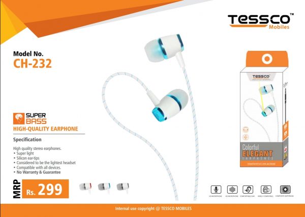 Tessco CH 232 Wired Earphone (In Ear) - Image 3