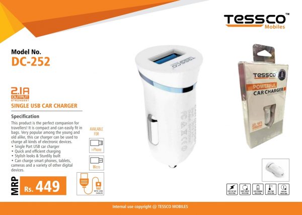 Tessco DC 252 2.1A Car Charger Single Port (6 Months Warranty) - Image 4