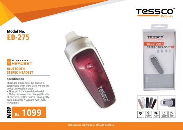 Tessco EB 275 Bluetooth Headset-Single Ear (6 Months Warranty) - Image 20