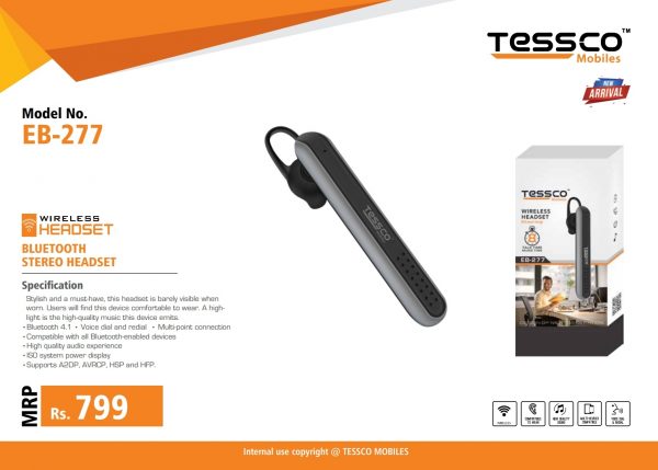 Tessco EB 277 Bluetooth Headset-Single Ear (6 Months Warranty) - Image 6