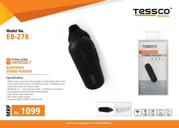 Tessco EB 278 Bluetooth Headset-Single Ear (6 Months Warranty) - Image 5