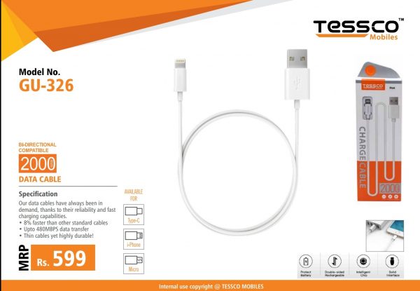 Tessco GU 326 2.0A Data Cable 2meter (6 Months Warranty) Micro USB, Lightning (Iphone), TYPE-C - Image 7