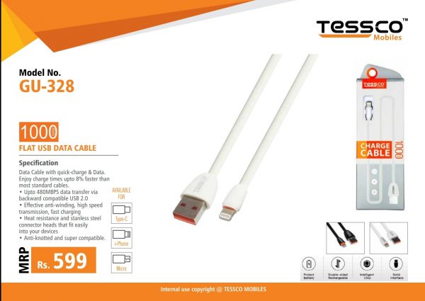 Tessco GU 328 2.0A Data Cable 1meter (6 Months Warranty)  Micro USB, Lightning (Iphone), TYPE-C - Image 9