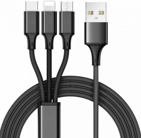 Tessco GU 331 2.0A 3 in 1 Data Cable 1meter (6 Months Warranty)  Micro USB, Lightning (Iphone), Type C - Image 2