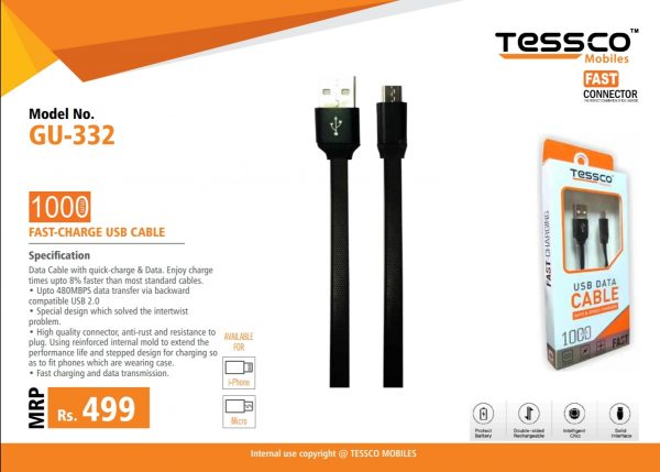 Tessco GU 332 2.0A Data Cable 1meter (6 Months Warranty)  Micro USB, Lightning (Iphone) - Image 4