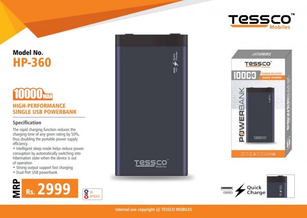 Tessco HP 360 10000mah Quick Charge Powerbank Single USB (6 Months Warranty) - Image 3