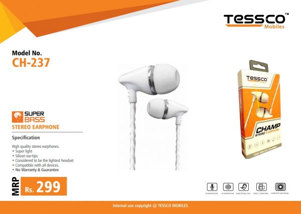 Tessco CH 237 Wired Earphone (In Ear) - Image 2