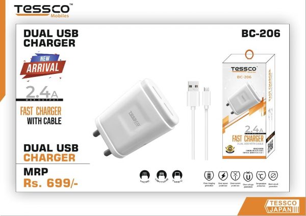 Tessco BC 206 A 2.4A Charger Dual USB (6 Months Warranty) - Image 6