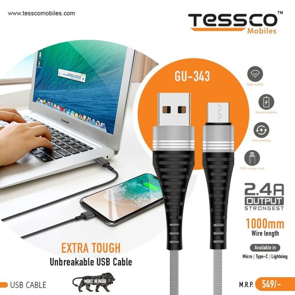 Tessco GU 343 2.4A Braided Data Cable 1 meter (6 Months Warranty) Micro USB, Lightning (Iphone), TYPE-C - Image 4