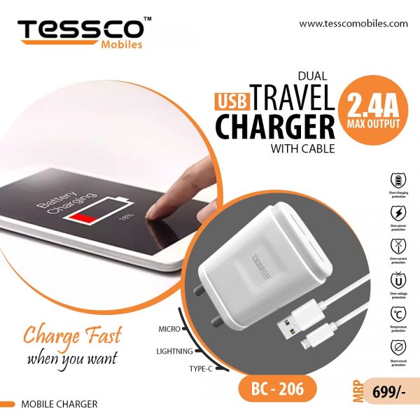 Tessco BC 206 A 2.4A Charger Dual USB (6 Months Warranty) - Image 5