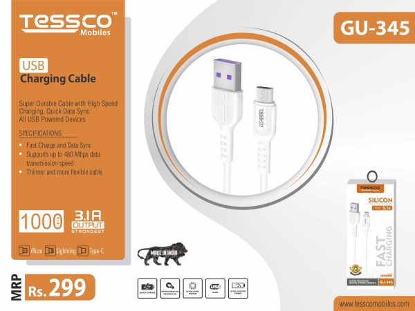 Tessco GU 345 3.1A Data Cable 1 meter (6 Months Warranty) Micro USB, Lightning (Iphone), TYPE-C - Image 9