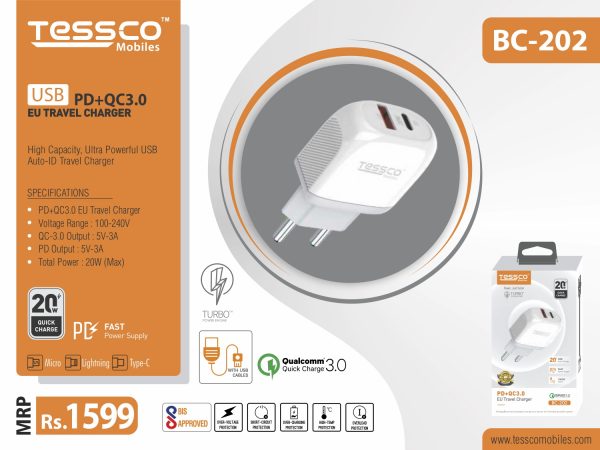 Tessco BC 202 A 20W PD + USB Charger QC 3.0 (6 Months Warranty) - Image 14