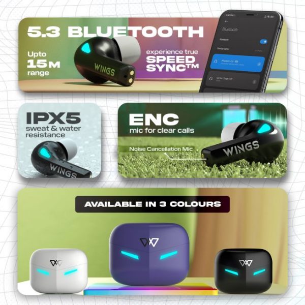 Wings Phantom 420 | 430 | 440 EARBUDS Best Low Latency Wireless Earbuds, 50 Hours Playtime Gaming Airbuds Sync App Support, Mic Touch Controls,Gaming Case & LED Lights - Image 12