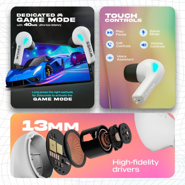 Wings Phantom 420 | 430 | 440 EARBUDS Best Low Latency Wireless Earbuds, 50 Hours Playtime Gaming Airbuds Sync App Support, Mic Touch Controls,Gaming Case & LED Lights - Image 16