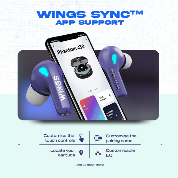 Wings Phantom 420 | 430 | 440 EARBUDS Best Low Latency Wireless Earbuds, 50 Hours Playtime Gaming Airbuds Sync App Support, Mic Touch Controls,Gaming Case & LED Lights - Image 19