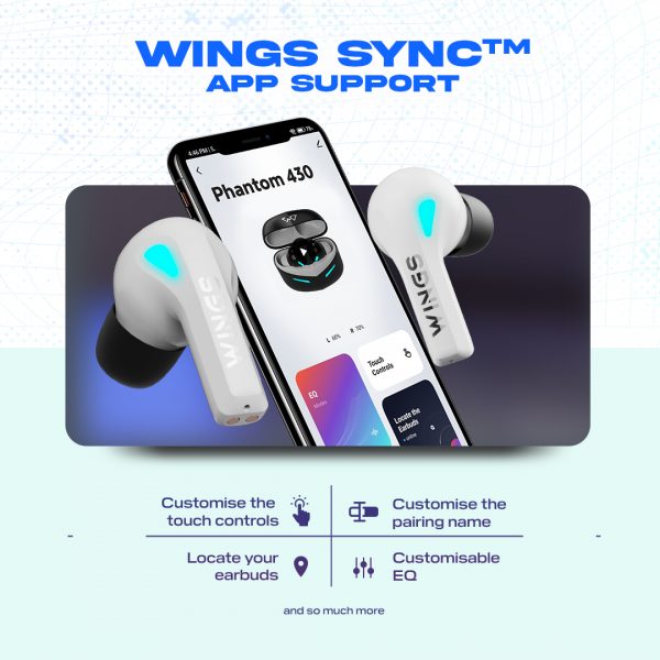 Wings Phantom 420 | 430 | 440 EARBUDS Best Low Latency Wireless Earbuds, 50 Hours Playtime Gaming Airbuds Sync App Support, Mic Touch Controls,Gaming Case & LED Lights - Image 17