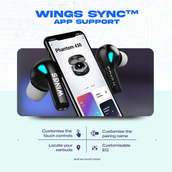 Wings Phantom 420 | 430 | 440 EARBUDS Best Low Latency Wireless Earbuds, 50 Hours Playtime Gaming Airbuds Sync App Support, Mic Touch Controls,Gaming Case & LED Lights - Image 18
