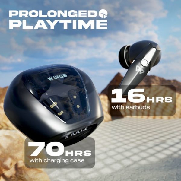 Wings Phantom 410 | 440 Digital Display EARBUDS Best Low Latency 40ms Wireless Earbuds, Bluetooth Headphones, Gaming Case with Digital Battery Indicator, 70 Hours Playtime, in Ear Airpods, ENC Mic, Touch Controls TWS Headset - Image 4