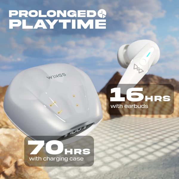 Wings Phantom 410 | 440 Digital Display EARBUDS Best Low Latency 40ms Wireless Earbuds, Bluetooth Headphones, Gaming Case with Digital Battery Indicator, 70 Hours Playtime, in Ear Airpods, ENC Mic, Touch Controls TWS Headset - Image 5