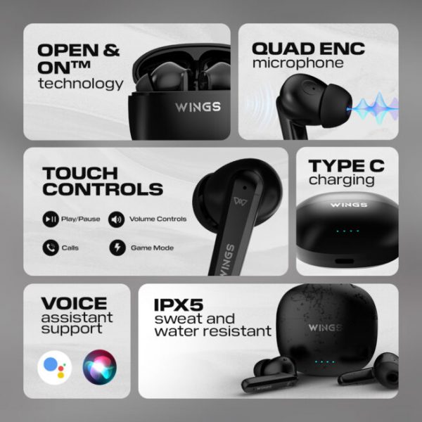 Wings Phantom 380 ANC Best Low Latency 30Hrs Earbuds, ANC Bluetooth Wireless Headphones, Ergonomic Case with LED Lights, 50 Hours Playtime, Quad ENC Mic, TWS Headset with Touch Controls. - Image 12