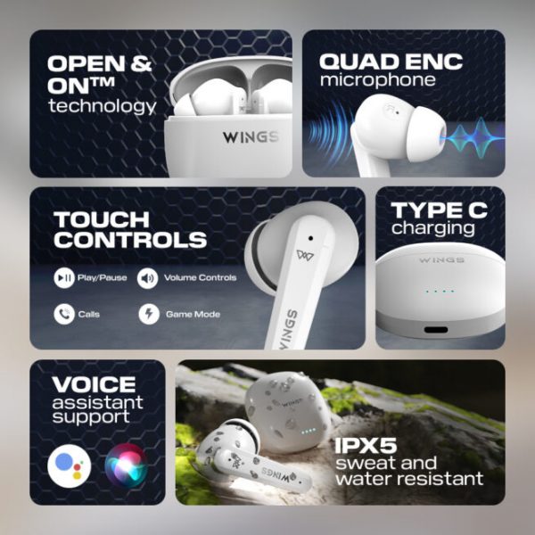 Wings Phantom 380 ANC Best Low Latency 30Hrs Earbuds, ANC Bluetooth Wireless Headphones, Ergonomic Case with LED Lights, 50 Hours Playtime, Quad ENC Mic, TWS Headset with Touch Controls. - Image 13