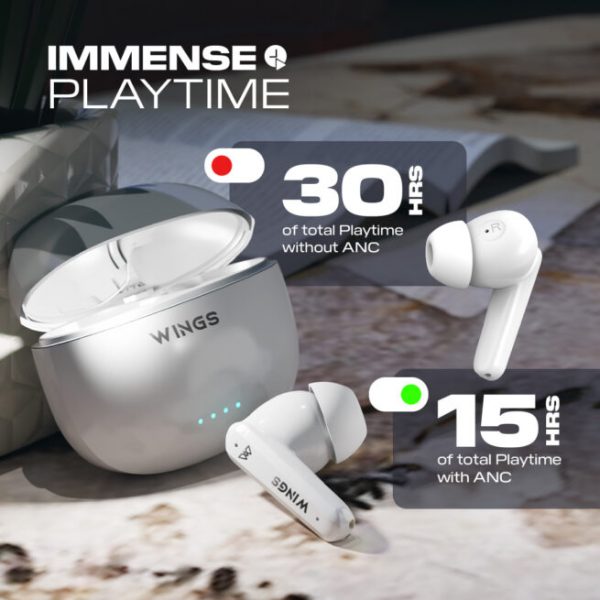 Wings Phantom 380 ANC Best Low Latency 30Hrs Earbuds, ANC Bluetooth Wireless Headphones, Ergonomic Case with LED Lights, 50 Hours Playtime, Quad ENC Mic, TWS Headset with Touch Controls. - Image 6