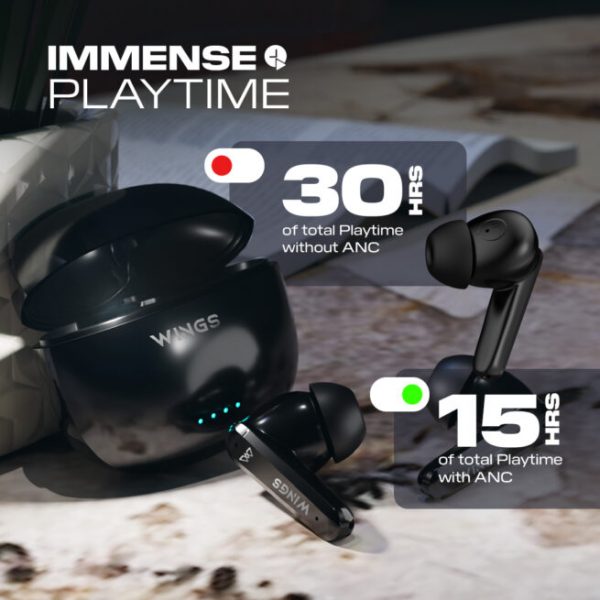 Wings Phantom 380 ANC Best Low Latency 30Hrs Earbuds, ANC Bluetooth Wireless Headphones, Ergonomic Case with LED Lights, 50 Hours Playtime, Quad ENC Mic, TWS Headset with Touch Controls. - Image 7